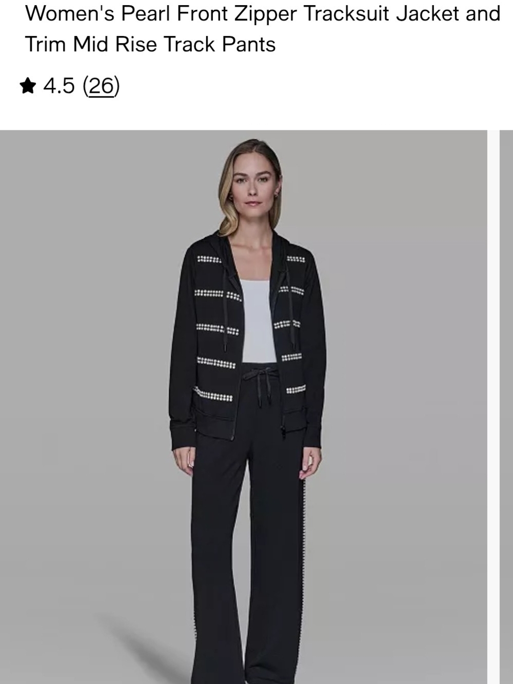 Karl Lagerfeld Black Tracksuit with Pearl-Trim Detailing Size Medium